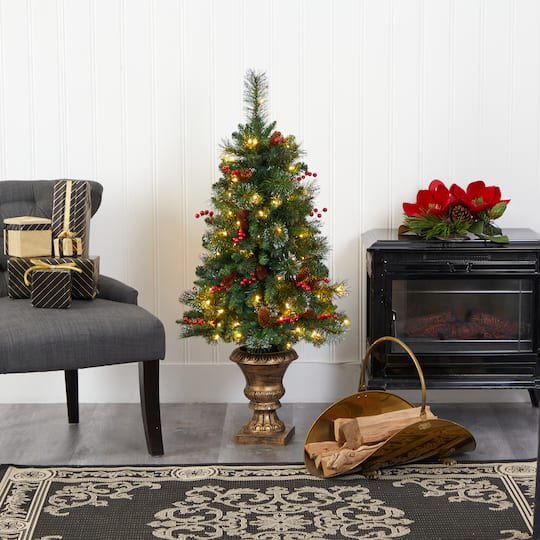 4ft. Pre-Lit Pine, Pinecone & Berries Artificial Christmas Tree, Clear LED Lights